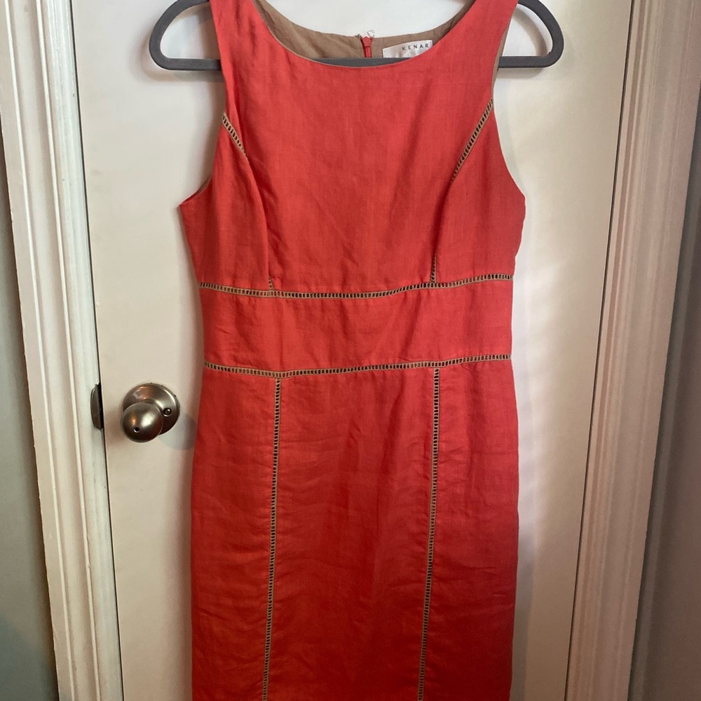 Elegant Coral Sleeveless Linen Dress